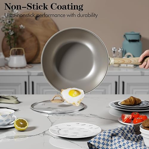 Miniatura 2 de Wodillo Juego de ollas y sartenes antiadherentes, 9 piezas, utensilios de cocina de inducción antiadherentes, juego de cocina con sartenes y