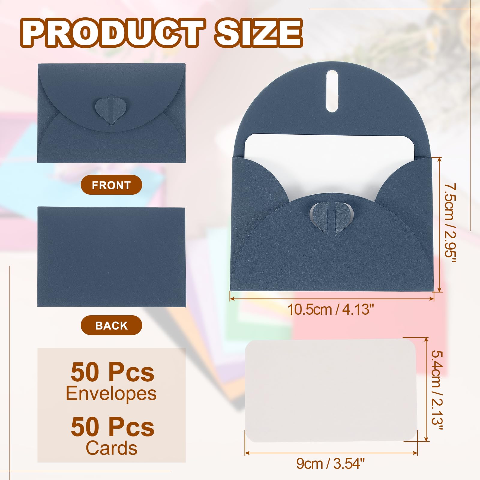 PATIKIL 50 Set Mini Buste Con Chiusura A Cuore 4.1x3" Cartoncini Bianchi Blu Scuro