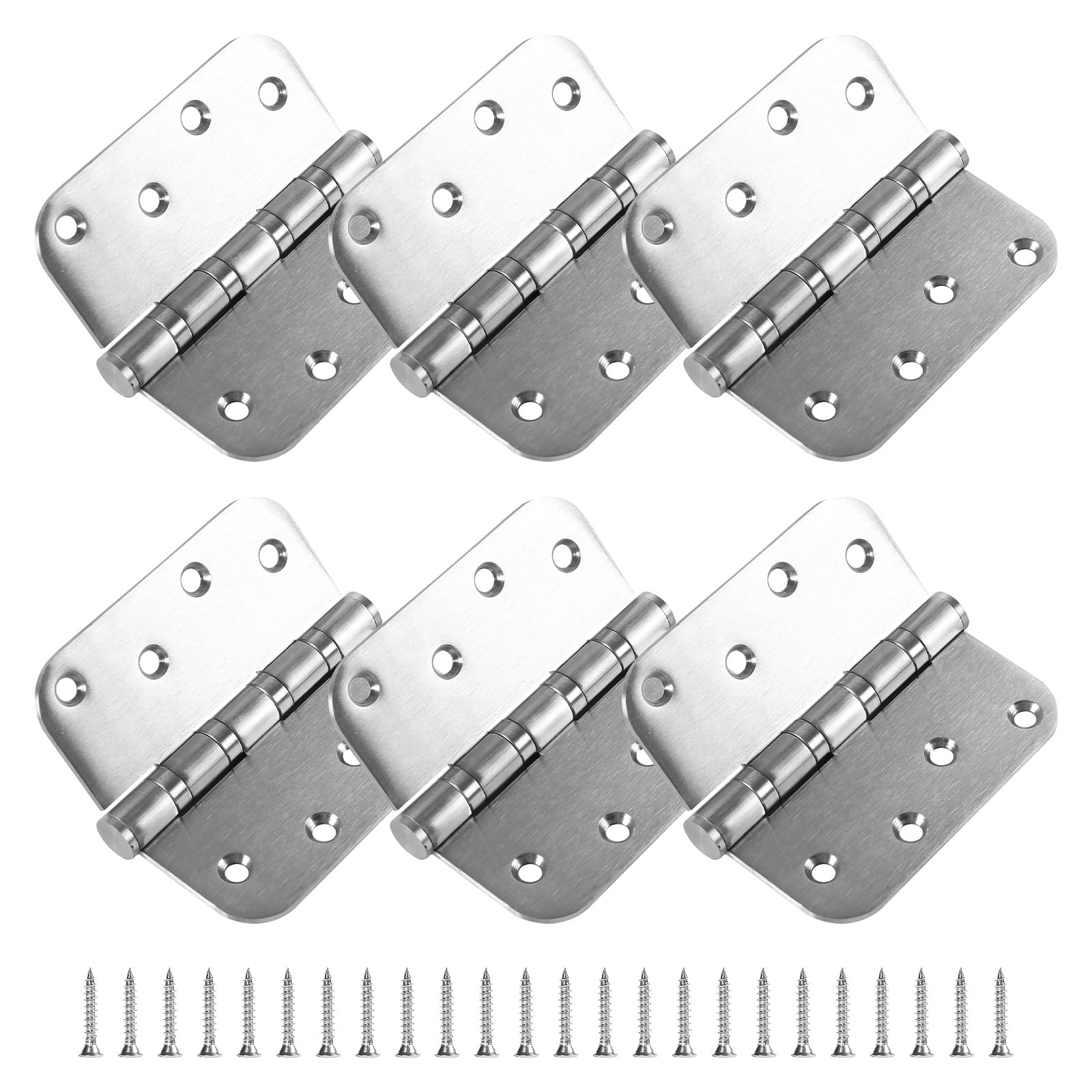 6 Pack Heavy Duty Stainless Steel Hinges, 4 x 4 Inch Brushed Nickel Ball Bearing Door Hinges with Non-Removable Pin for Residential & Heavy-Duty Door