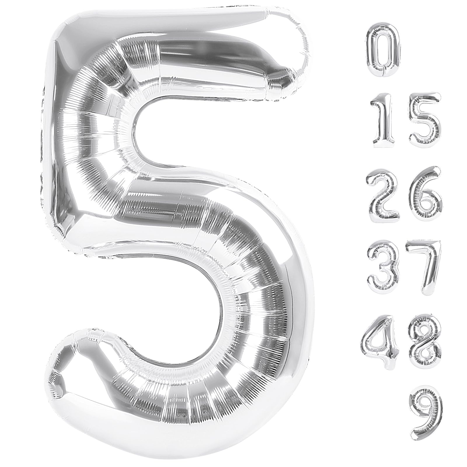 Balloon Numbers 40 Inch 5 Ballon for 5th Birthday Decorations, 15 25 35 50 Big Silver Number Balloons for Wedding Photo Shoot Party Decor