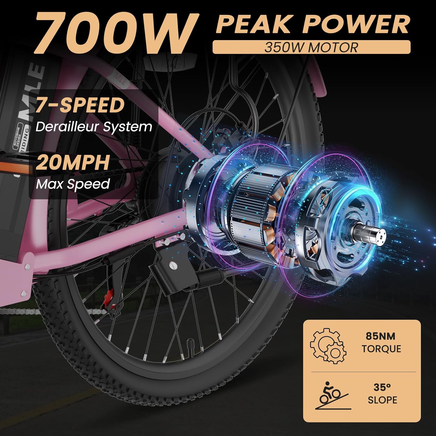 MOONCOOL Electric Bike for Adults, 700W Peak Power 7 Speed Step Through Electric Cruiser Bike, 40 Miles Electric Bicycle with 36V 10.4Ah Battery, Aluminum Frame City Commuter E Bikes for Women, Men