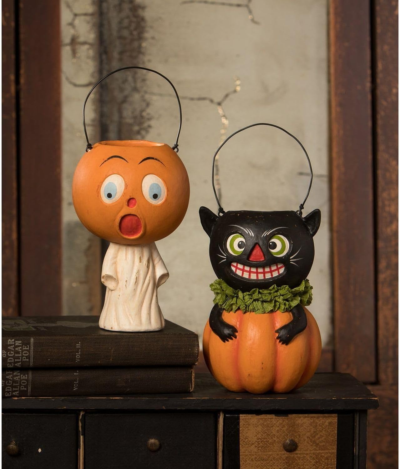 Bethany Lowe Vintage Black Cat in Pumpkin Bucket, Paper Pulp, Black, TL3359 image 3