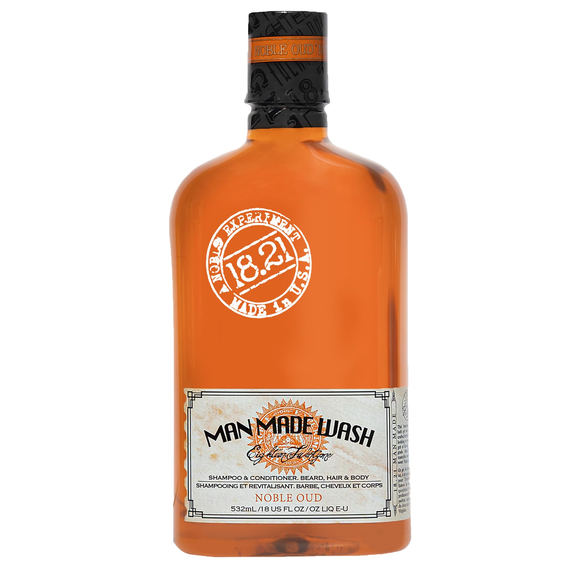 18.21 Man Made 3-in-1 Body Wash, Shampoo, & Conditioner for Men, All Hair & Skin Types, Strengthens and Moisturizes in a Manly Aroma 18oz