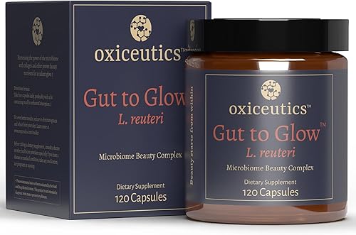 Oxiceutics - Probióticos Gut to Glow l reuteri por el autor Dr. William Davis. Apoya el eje de la piel intestinal con colágeno marino y ácido