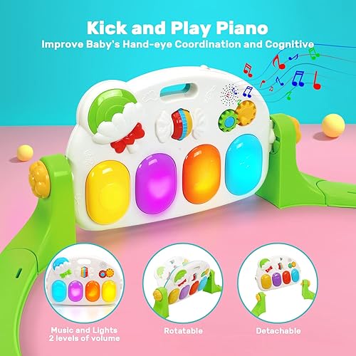 Miniatura 3 de HOLYFUN Tapete de juego para gimnasio para bebés gimnasio para piano con 5 juguetes sensoriales para mordedores tapete multifuncional para el tiempo