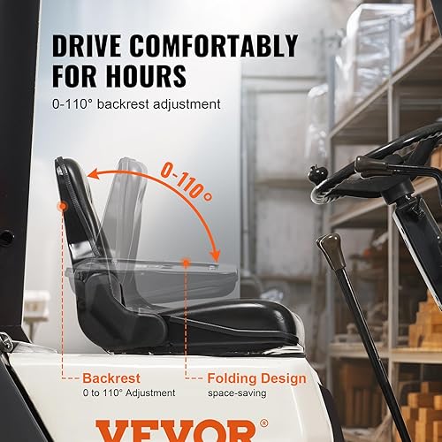 Vista 3 de VEVOR Asiento universal de carretilla elevadora, asiento de tractor plegable con respaldo de ángulo ajustable y micro interruptor, 6.3-13.4