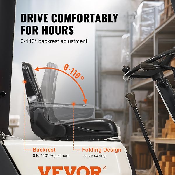 VEVOR Siège de Chariot Élévateur à Fourche Universel Siège de Tracteur Rabattable avec Dossier à Angle Réglable Micro-interrupteur Fente Étendue 160-340 mm Siège Confortable pour Chargeur Excavateur - 3