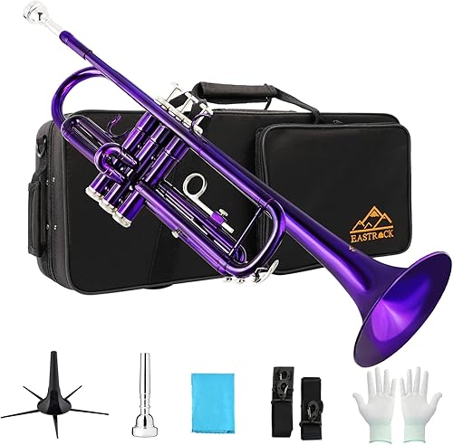 Miniatura 24 de EASTROCK Bb Trumpet Juego de trompeta estándar con estuche de transporte, guantes, boquilla 7C y kit de limpieza (negro)