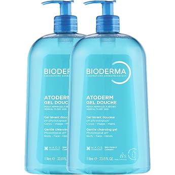 Bioderma Atoderm Shower Gel Gently Cleans Smoothes and Protects Very Good Compatibility Natural Bluish Colour Creamy Foam Gel Made in France 2 x 1 Litre