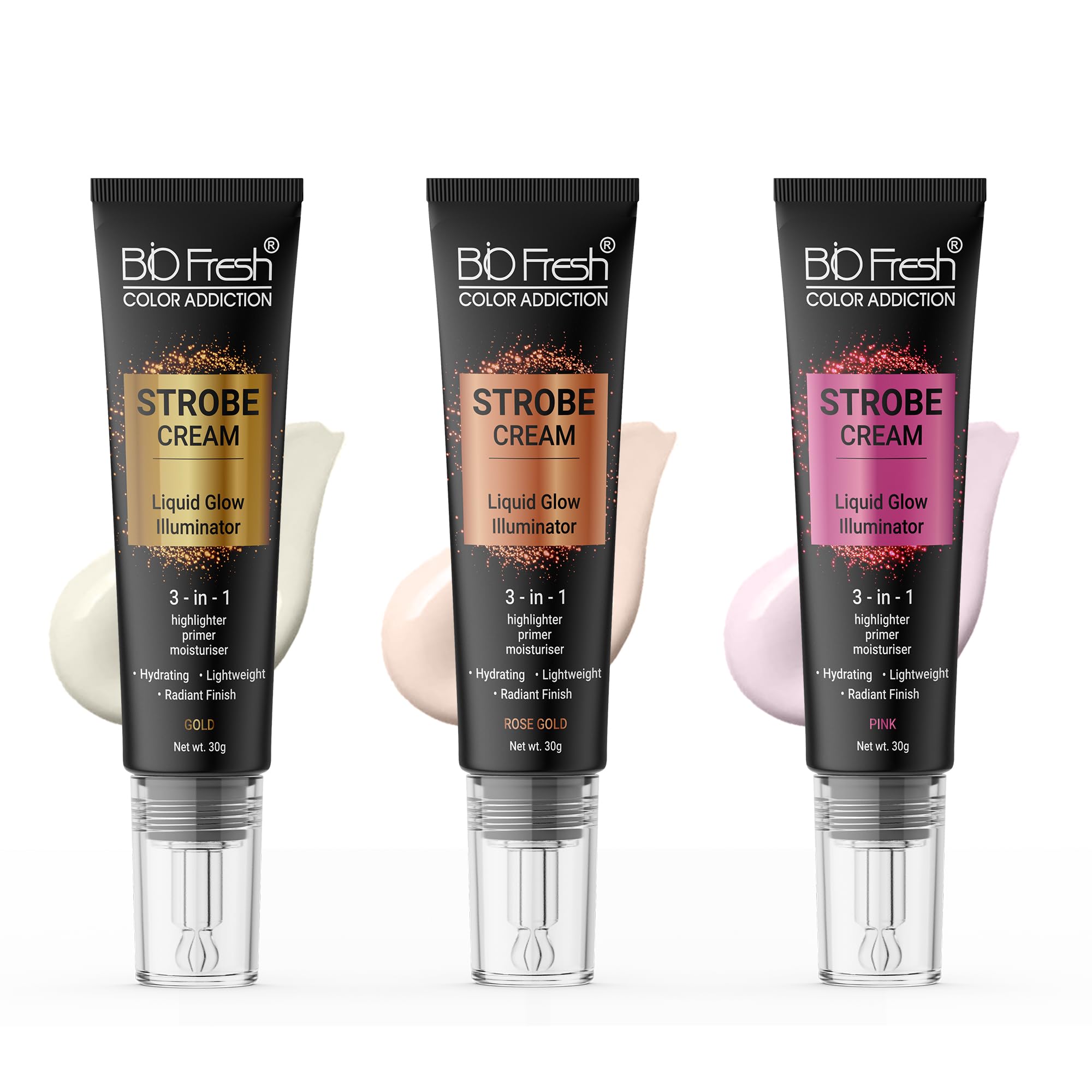Bio Fresh Strobe Cream Liquid Glow Illuminator 90 g Face Glow Primer Highlighter Moisturiser For Dewy Makeup Finish Pink Gold Rose Gold-image-15