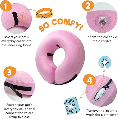 Miniatura 2 de BENCMATE Collar inflable protector para perros y gatos, collar suave de recuperación de mascotas que no bloquea la visión E-Collar (XL, rosa)