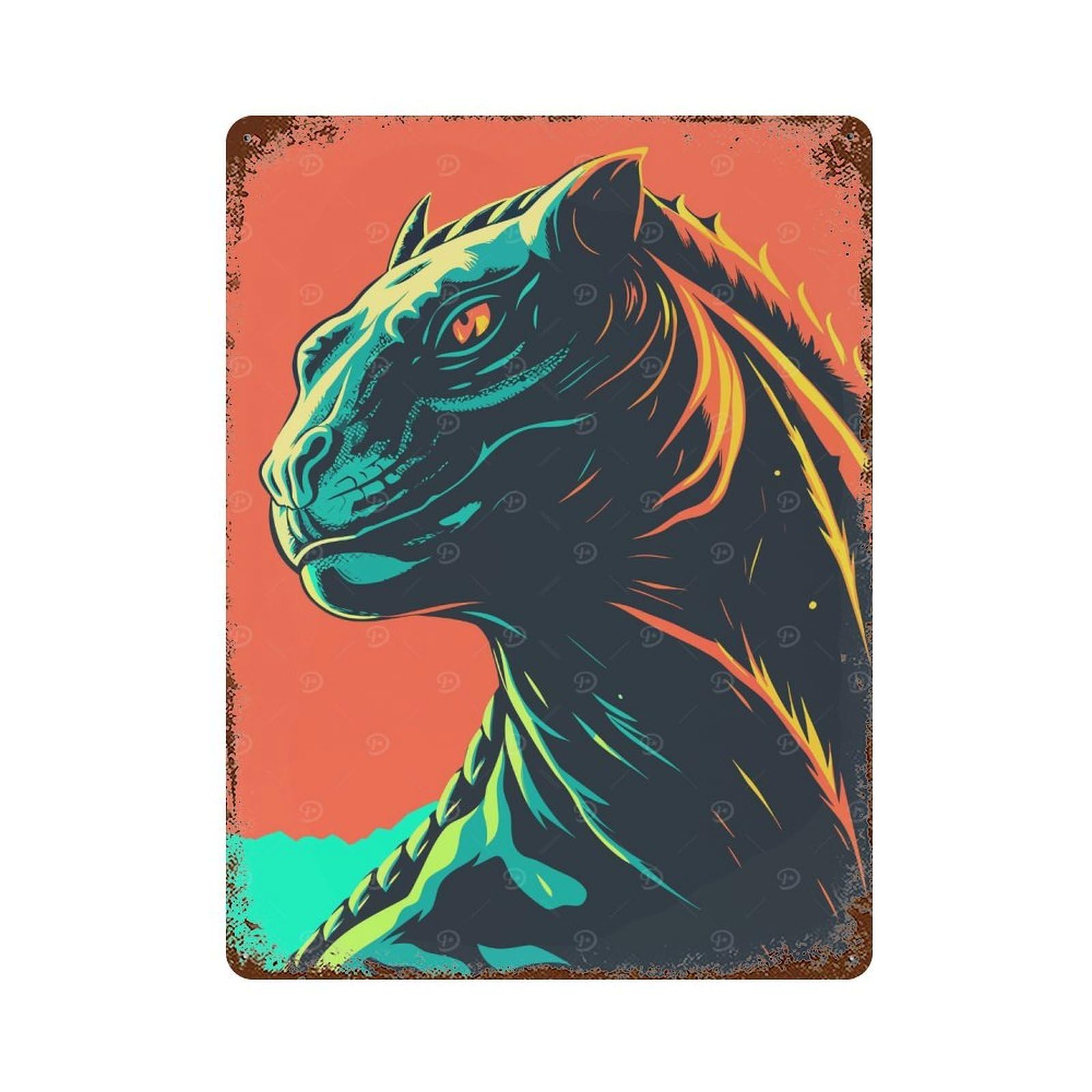 Stylized Tiger Portrait with Bold Colors Weathered Tin Sign 15.7"x11.8", for Garage, Bar And Workshop Decor, Vintage Wall Decor