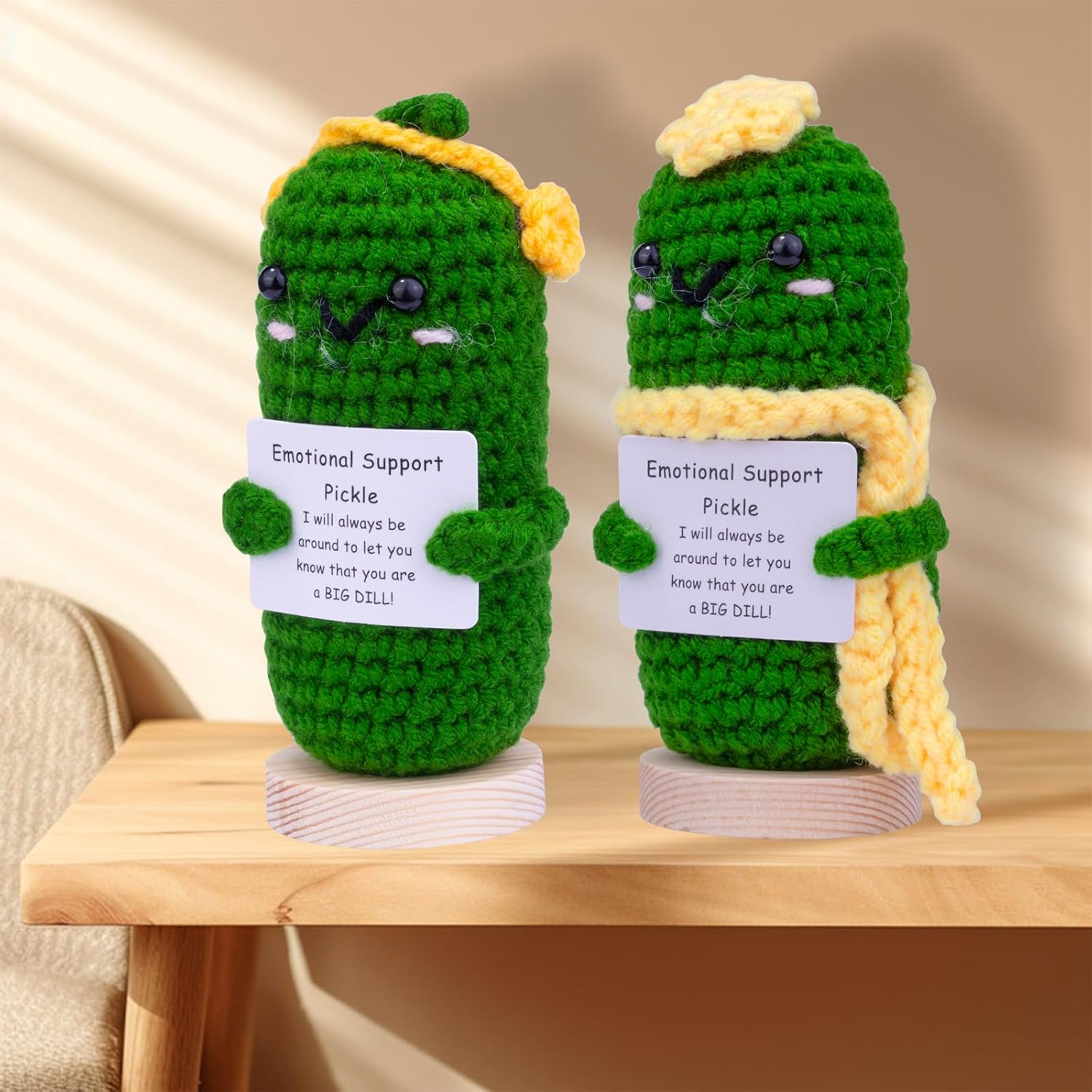 Funny Emotional Support Cucumber with Positive Card, Cute Knitted Crochet Cucumber Doll Toy for Parties, Christmas Decorations, and Encouragement and Room Decoration image 5