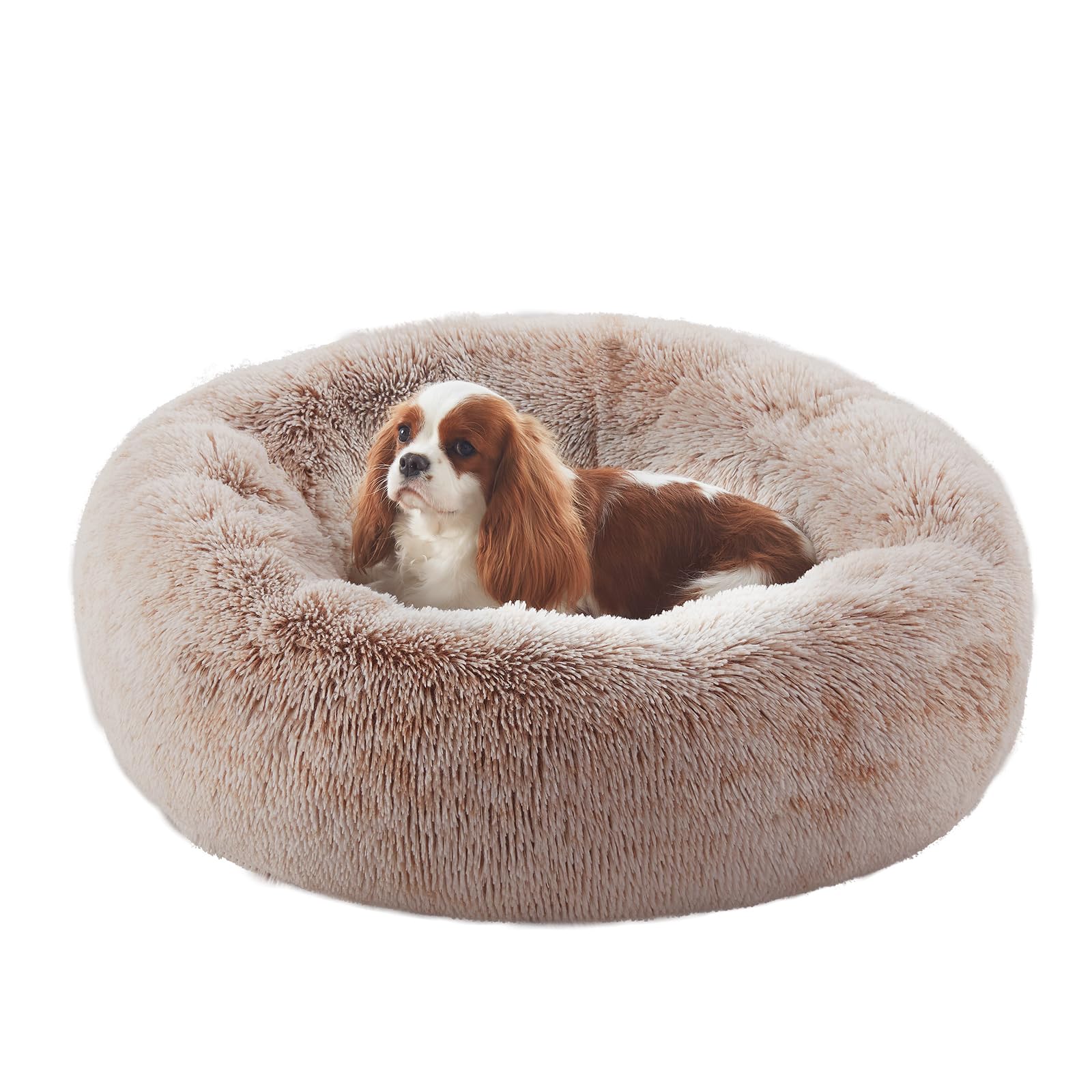 BedStill 30 inches Faux Fur Fluffy Donut Dog Bed for Medium Dogs,Brown