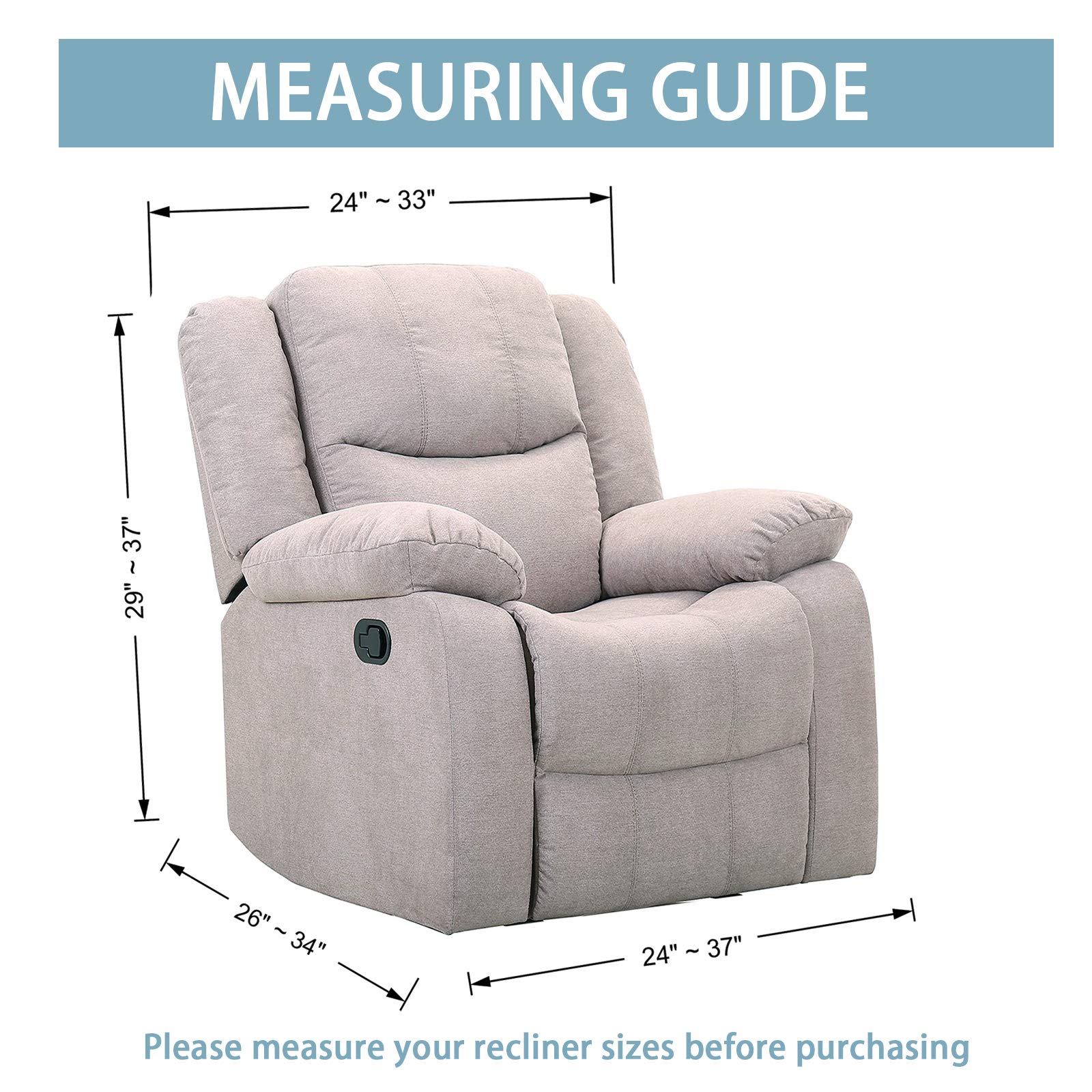 JIVINER Lot de 4 Housses de canapé Super Extensibles en élasthanne Doux et inclinable avec Poches pour Fauteuil inclinable (inclinable, Kaki)