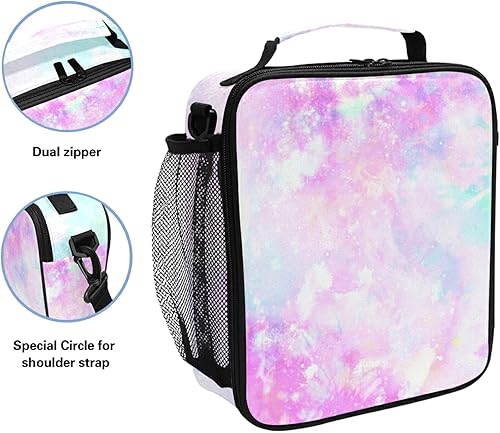 Miniatura 3 de Lonchera con estampado de galaxia pastel y teñido anudado arcoíris con estampado de galaxia, bolsa de almuerzo aislada, bolsa de almuerzo para