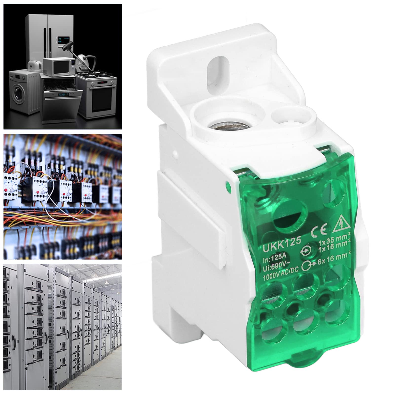 Tyenaza Caja de Distribución de Terminales UKK-125A, C45 Unipolar, para Gabinetes de Energía (Verde)