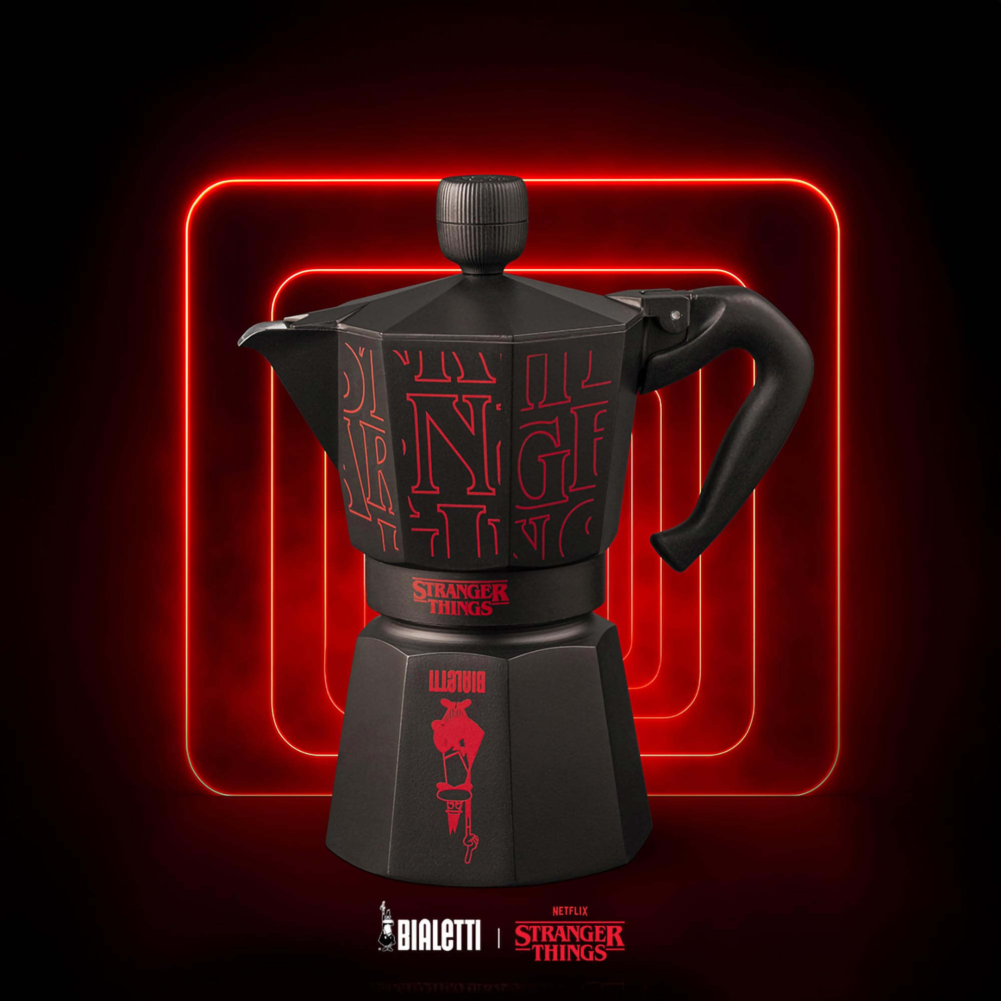 Bialetti Moka Express Stranger Things 6 Tassen USB-C Ladefunktion Schwarz