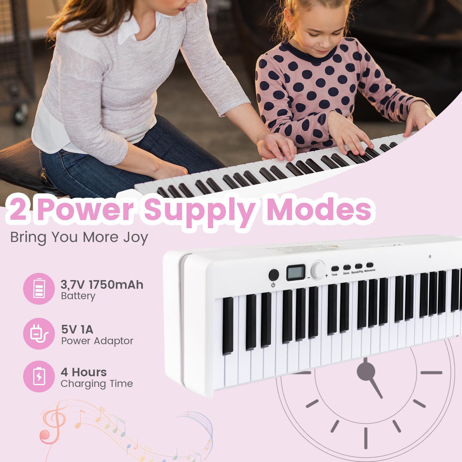 KOMFOTTEU Piano Digital 88 Teclas, Teclado de Piano Electrónico Plegable, Piano Digital Multifuncional para Principiantes con Pedal de Sostenimiento, 126 x 30 x 22,5 cm (Blanco)