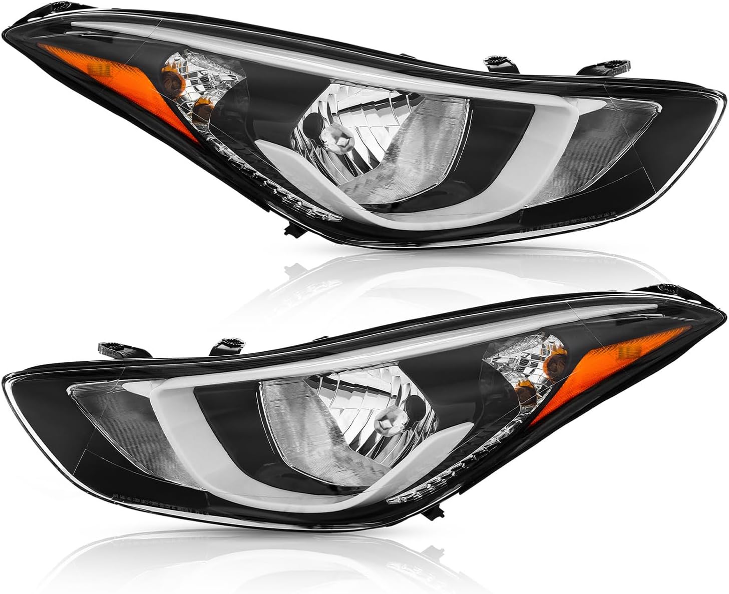 Halogen Reflector Headlight Assembly, with Bulbs, Compatible with 2014 2015 2016 Hyundai Elantra Value Edition, SE, without LED DRL (Not for Sport, Limited, GT), Driver & Passenger Side