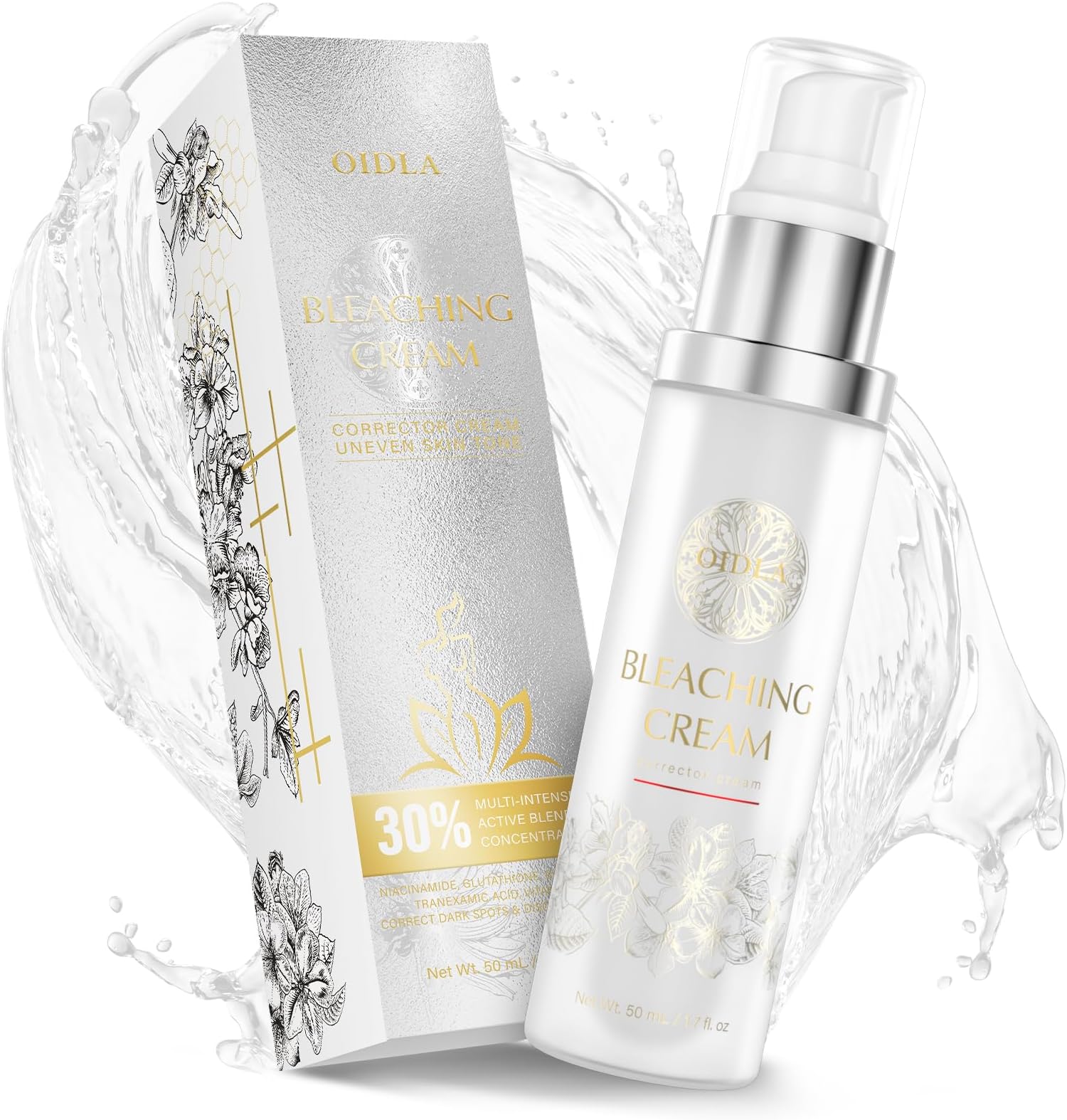 Skin Bleaching Cream - Vitamin C for Intimate Areas, Skin Lightening Cream Dark Spot Corrector for Underarms, Knees, Elbows, Inner Thighs & Bikini Line, Sodium Hyaluronate and Niacinamide, 1.7fl oz