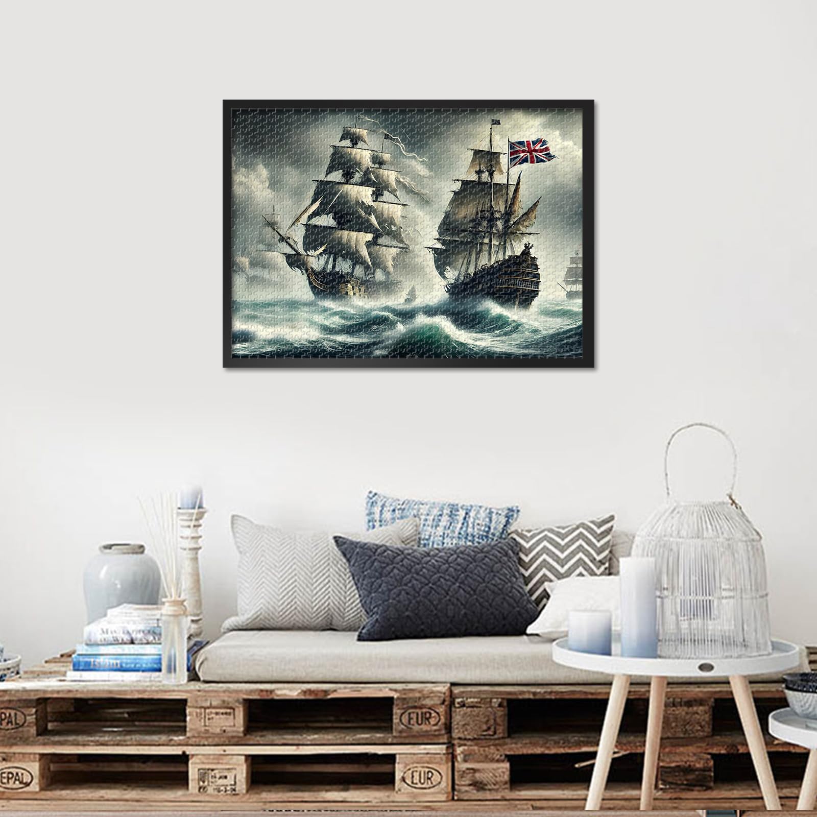 Pirate Ship Puzzles for Adults Pirate Ship with a British Flag 1000 Pieces Jigsaw for Adults Home Decor Challenging Puzzle Gifts for Puzzle Lovers Family Friends Game Night 27.5"X19.7" - Image 4