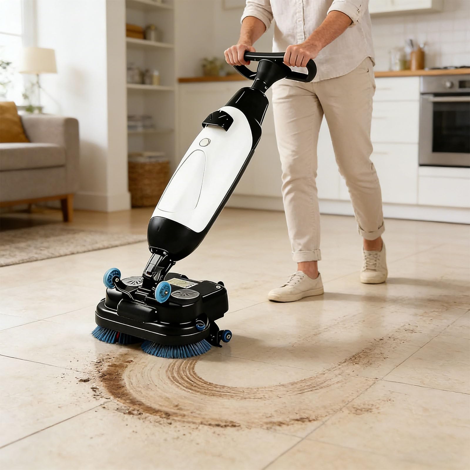 Laveuse De Sol Professionnelle, Largeur De Nettoyage De 43 Cm, Capacité De Nettoyage De 12 000 Pi²/H, 240 Nettoyage en Profondeur RPM, Double Brosse, Autolaveuse électrique White