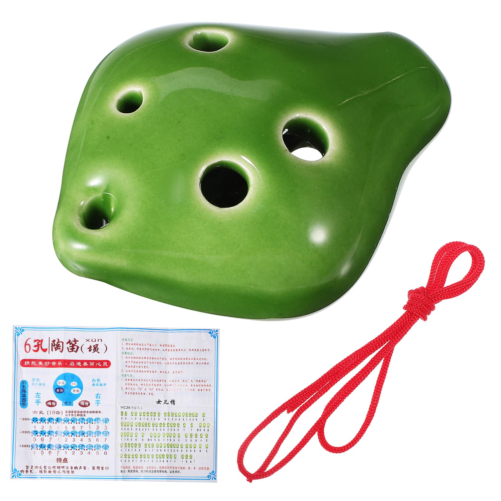 Totority Portable 6-hole Ocarina for Beginners Diy Music Instrument Green Small Student Necklace