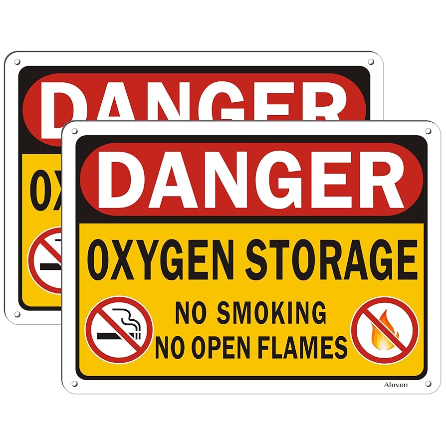 Danger, Oxygen Storage, No Smoking or Open Flames Signs 10”x 7” Oxygen Signs No Open Flames Signs No Smoking metal Signs for Storage Factory Business Hospital, Rust Free Aluminum 2 Pack: Amazon.com: danger-oxygen-storage-no-smoking-or-open-flames-signs-10-x-7-oxygen-signs-no-open-flames-signs-no-smoking-metal-signs-for-storage-factory-business-hospital-rust-free-aluminum-2-pack-amazon-com