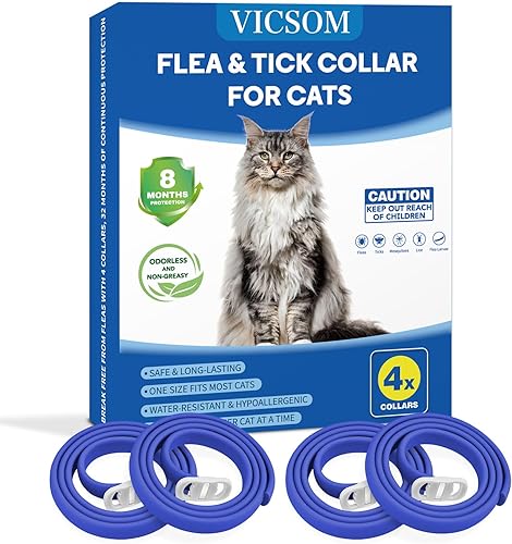 Paquete de 4 collares antipulgas para gatos, collar antipulgas y garrapatas de gato, prevención de 8 meses, tratamiento de pulgas y garrapatas de