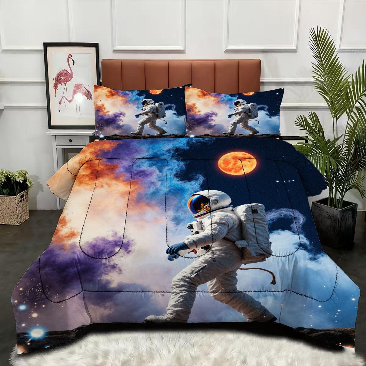 Couette 240 x 260 cm astronaute légère et hypoallergénique avec ses deux taies