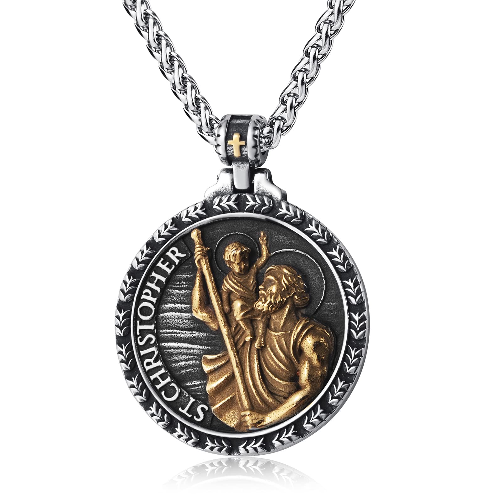 KIRTIJWSt Christopher/George/Michael/Jusus/Mary Necklace for Men Stainless Steel Patron Saints Medallion Jewelry