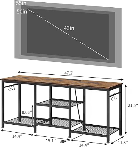 Miniatura 2 de YGEOMER Centro de entretenimiento para televisores de 55 pulgadas, con estación de carga y luces, estantes de almacenamiento abiertos, consola