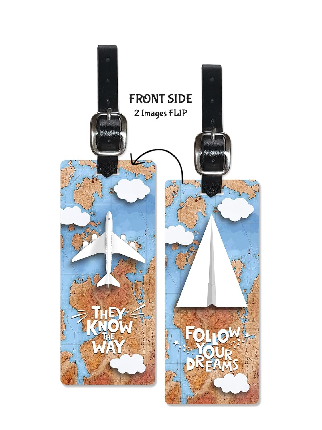 3D Lenticular Luggage Tag Long Single Piece | Paper Plane Motivational Quote | Luggage/Bag/Travel ID Label Tags for Suitcase & School Bags