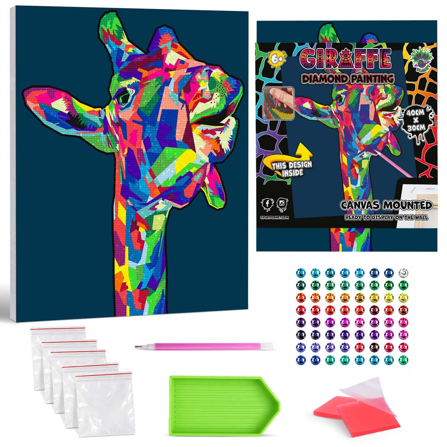 Splat Planet Giraffe Framed Diamond Painting Kit, Rhinestone, Framed Diamond Art, 5D Diamond Painting Kit, Home Wall Decoration,Arts and Crafts for Adults,Kids,30x40cms