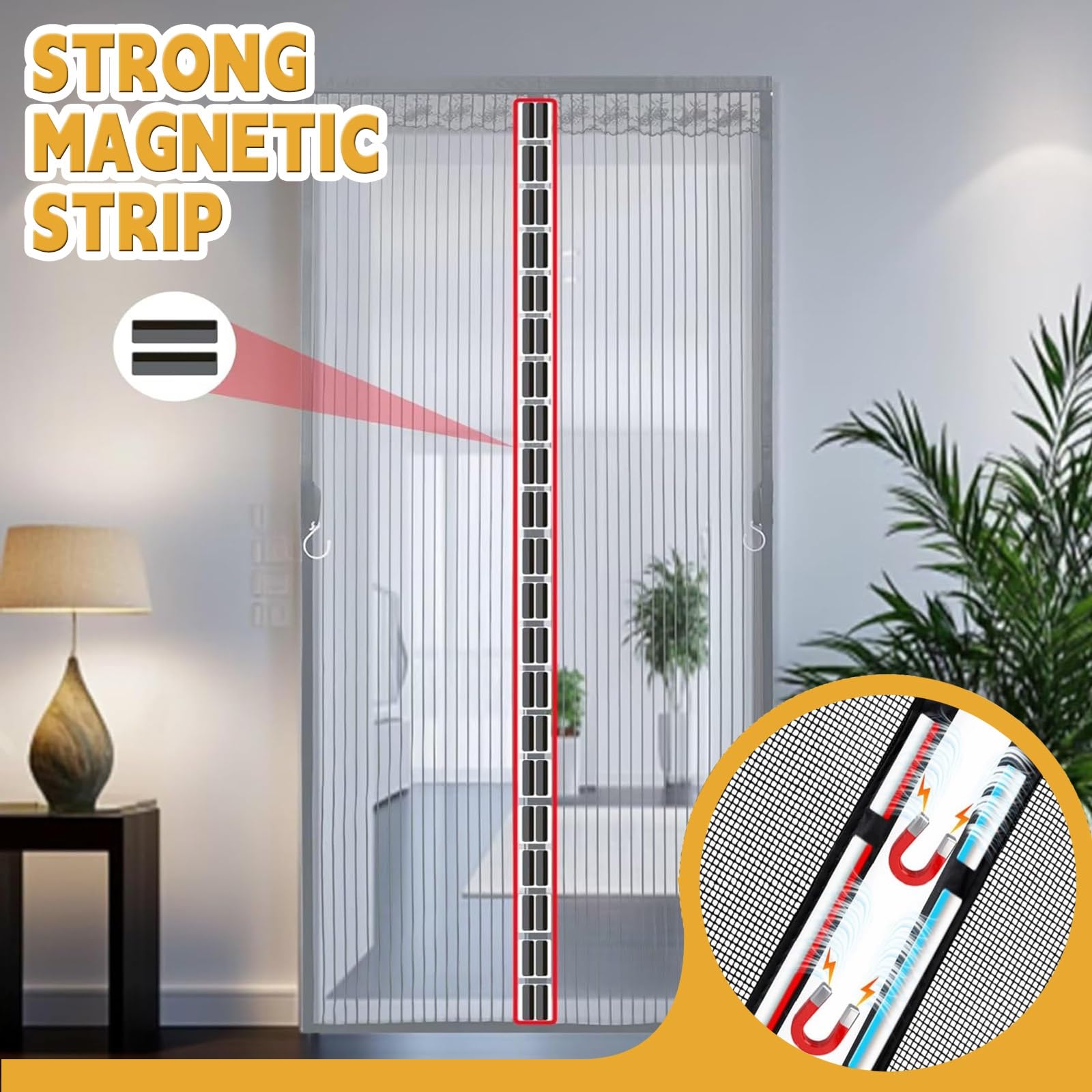 Mosquitera Magnética para Puerta 147 x 210 cm Adsorción Magnética Plegable Fácil de Instalar Mosquitera Puerta a Prueba de Gatos para Puertas de Salón Balcón Corredor, Negro