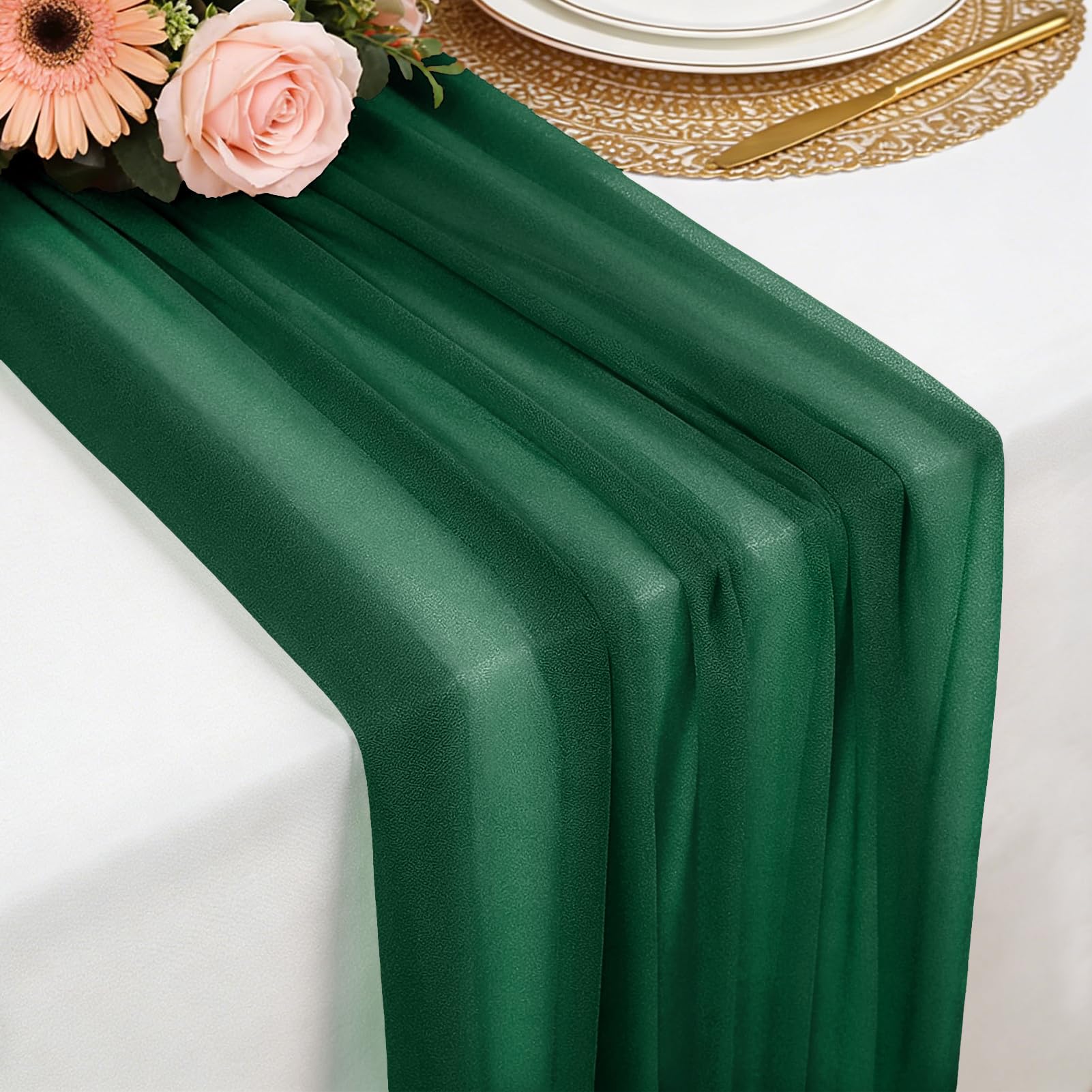 Chiffon Table Runner Forest Green, 77 x 300 cm Soft and Comfortable Table Runner for Boho Wedding, Party, Baptism Decor, Baby Shower, Bridal Shower Kitchen Table Decoration โ image 1