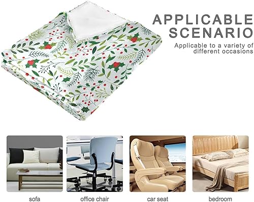 Miniatura 4 de Christmas Mistletoe Flower Green Leaves and Berries Sofa Throw Blanket Warm Warm Spring Fluffy Blanket 60"x90" for Bedroom Bedroom