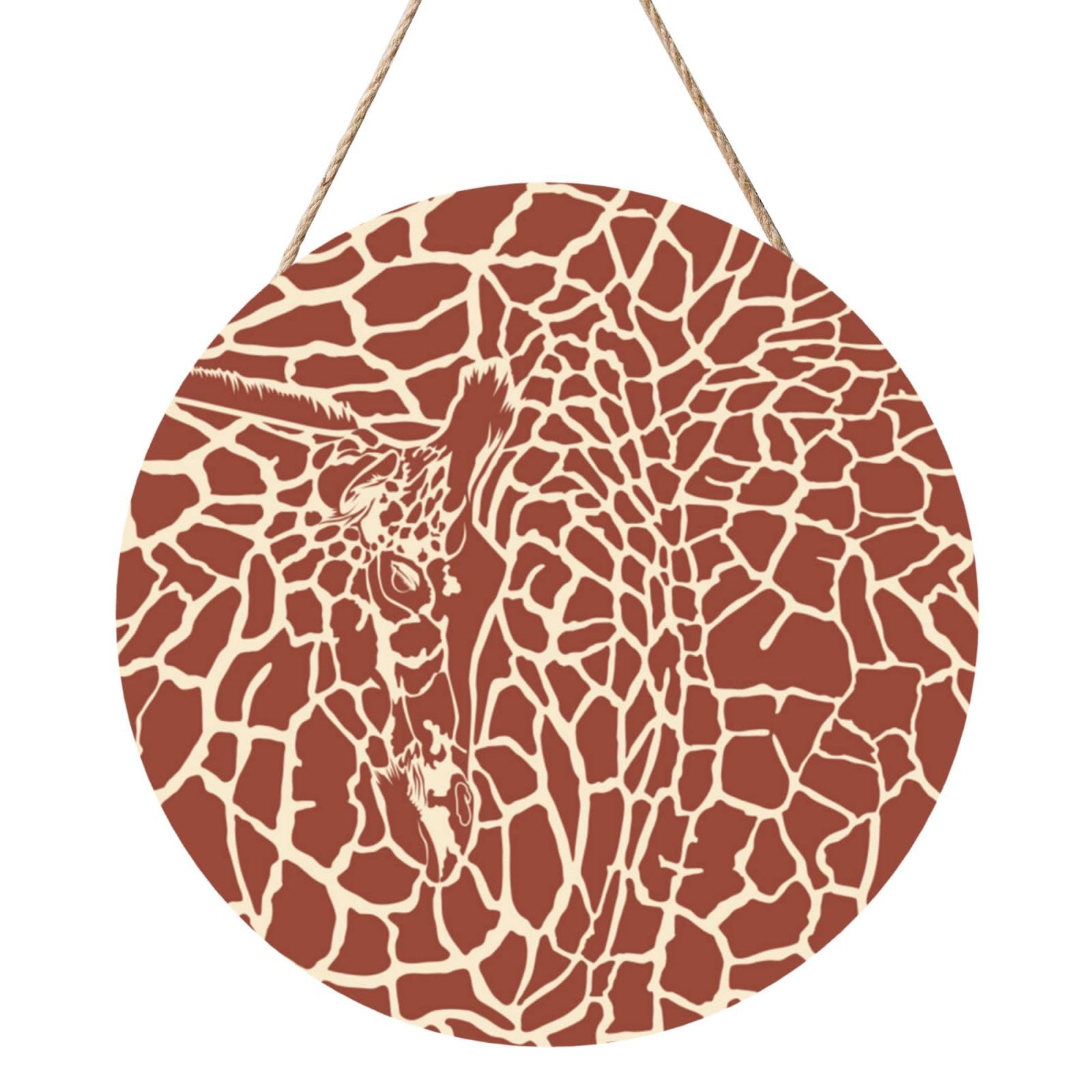 InOmak Giraffe Skin Print, Round Wood Panel Painting 12 in, Wall Hanging Painting For Home