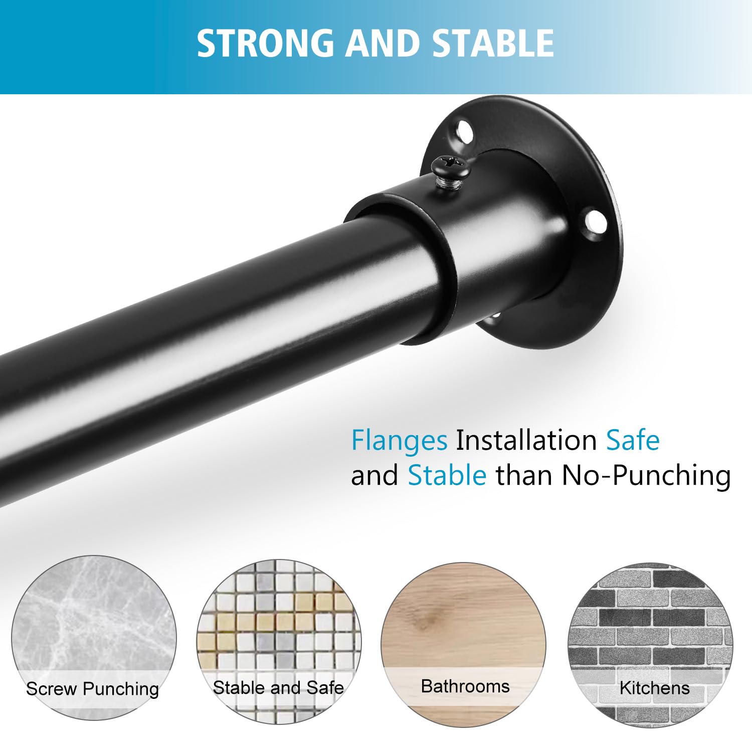 Matte Black Shower Curtain Rod 28-48 Inch, Stainless Steel Adjustable Shower Rods for Bathroom Wardrobe Windows, No-Slip No Rust