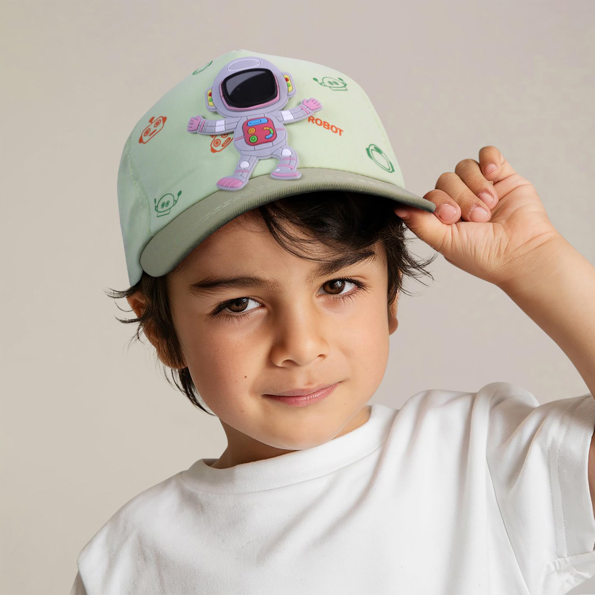 VRITRAZ Polyester Robot Designer Printed Little Cap for Kids, Baby Girls and Boys 3-12 Years (Green) - Image 2 thumbnail
