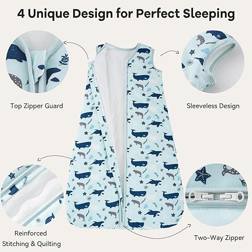 Miniatura 9 de Saco de dormir para bebé de 12 a 18 meses, paquete de 3 unidades, 100% algodón, ligero, 0.5 TOG, saco de dormir para bebé con cremallera de 2 vías,