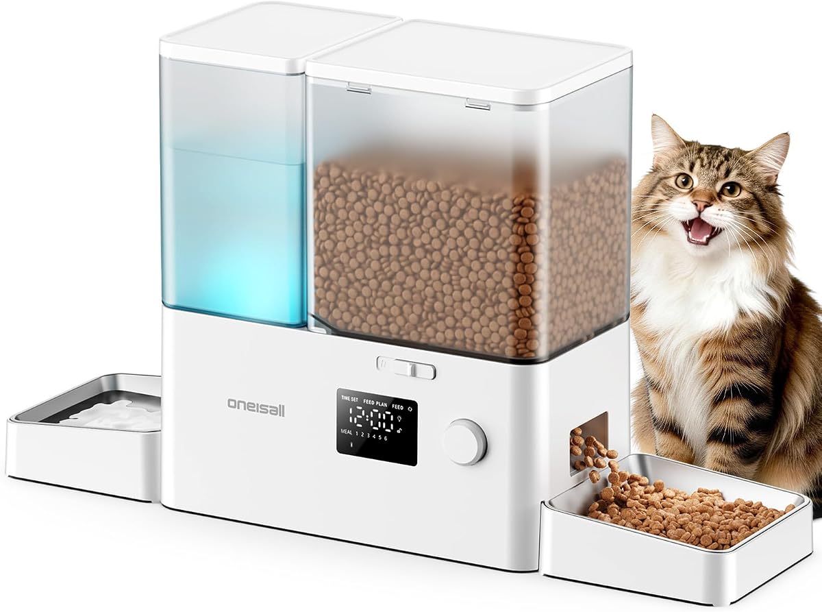 Automatic Cat Feeder and Water Dispenser, 36Cups/8.5L | 2-in-1 Auto Cat Feeder&Gravity Water Dispenser, Large Capacity, Timed Cat Feeder for Dry Food, for Indoor Cats, Kittens, Pets