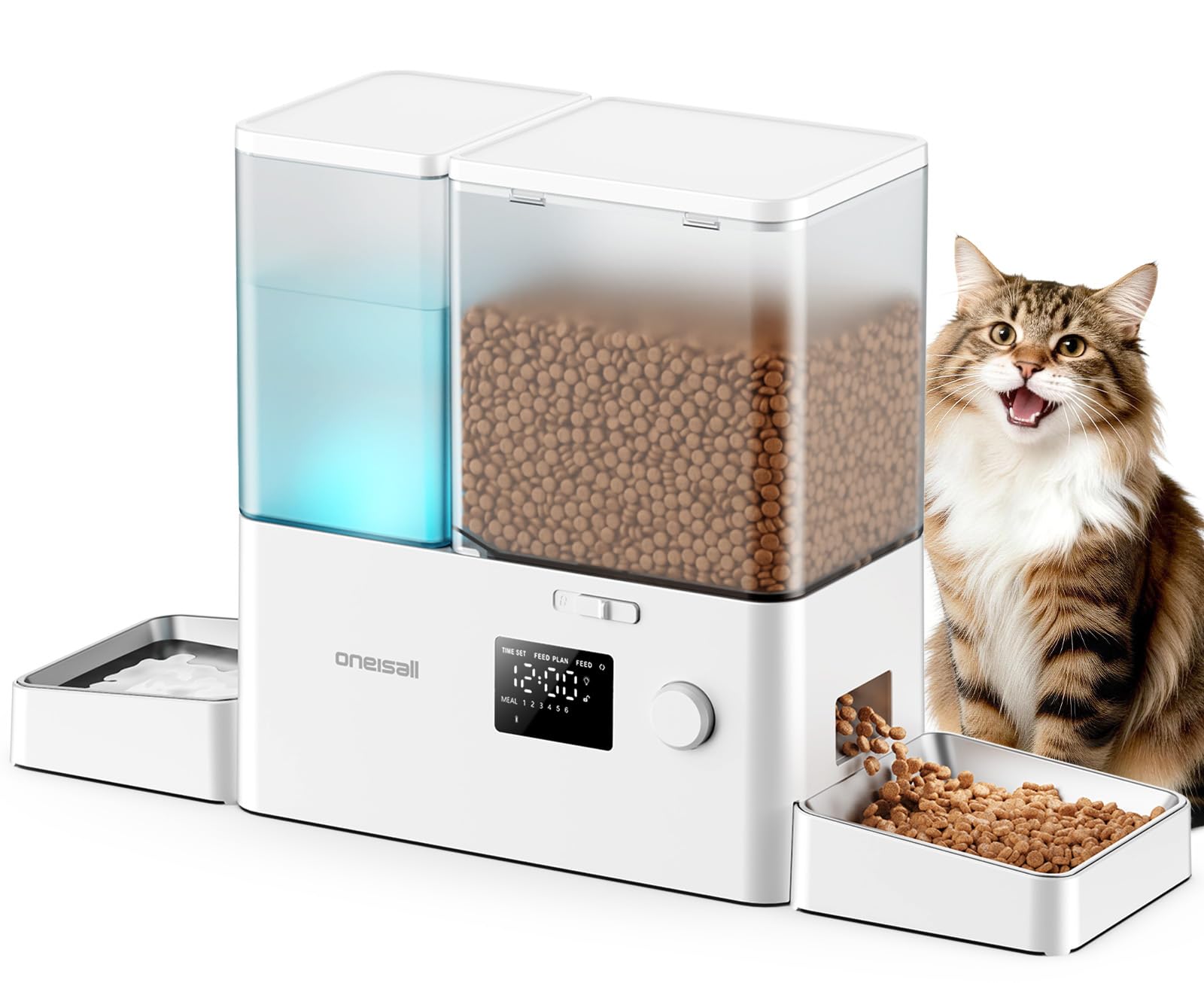 oneisall Automatic Cat Feeder and Water Dispenser 2-in-1