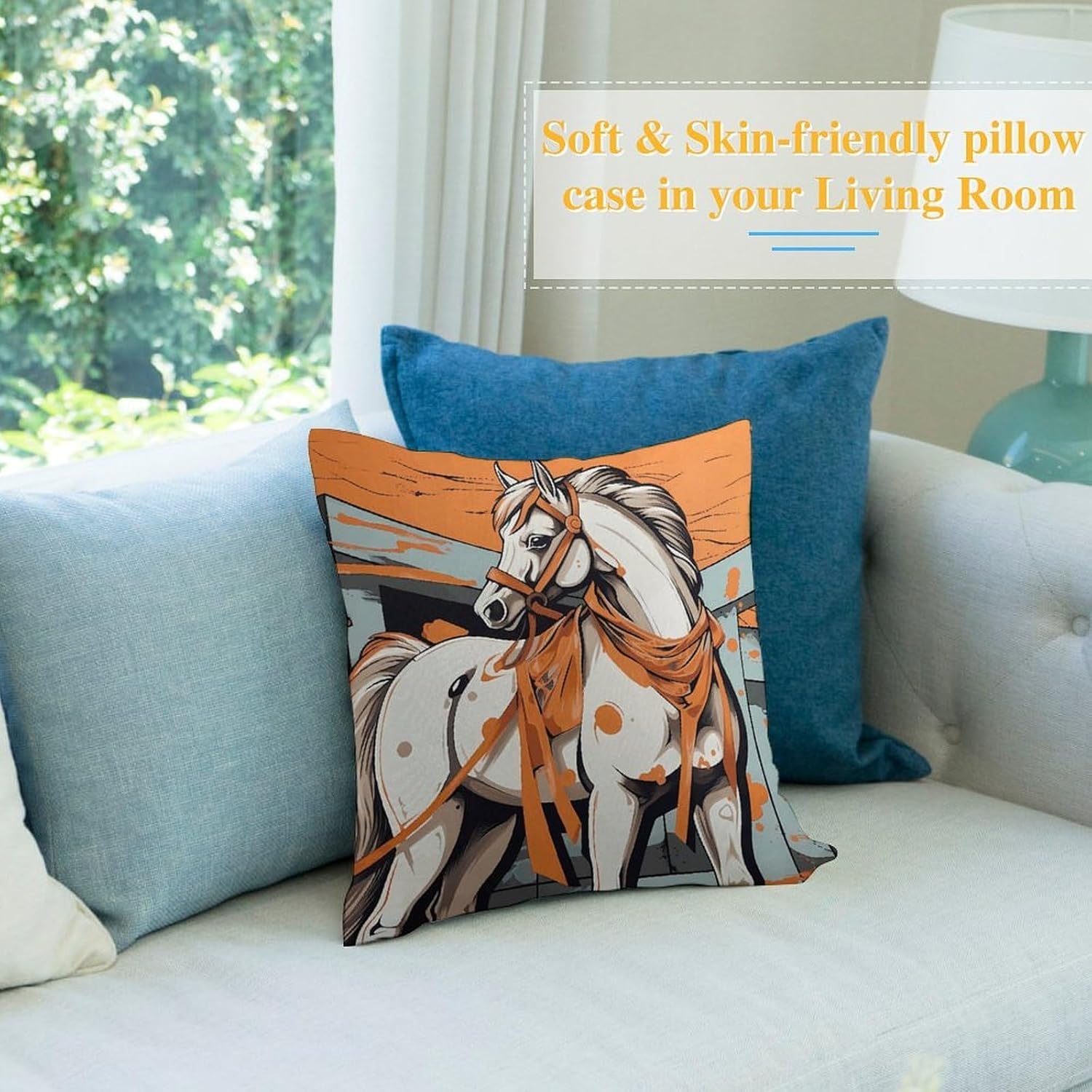 A Cartoon Horse Throw Pillow Covers Fade-Resistant Square Pillowcase Removable Cooling Pillow Case Soft Pillow Shams Plush Cushion Cover Breathable Pillow Protector 18"x18"