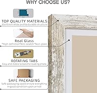 Vista 6 de 11x14 Picture Frame Set of 2, Made of Glass and Distressed White Wooden Frame, Display 8x10 Pictures with Mat or 11 x 14 Posters without Mat for