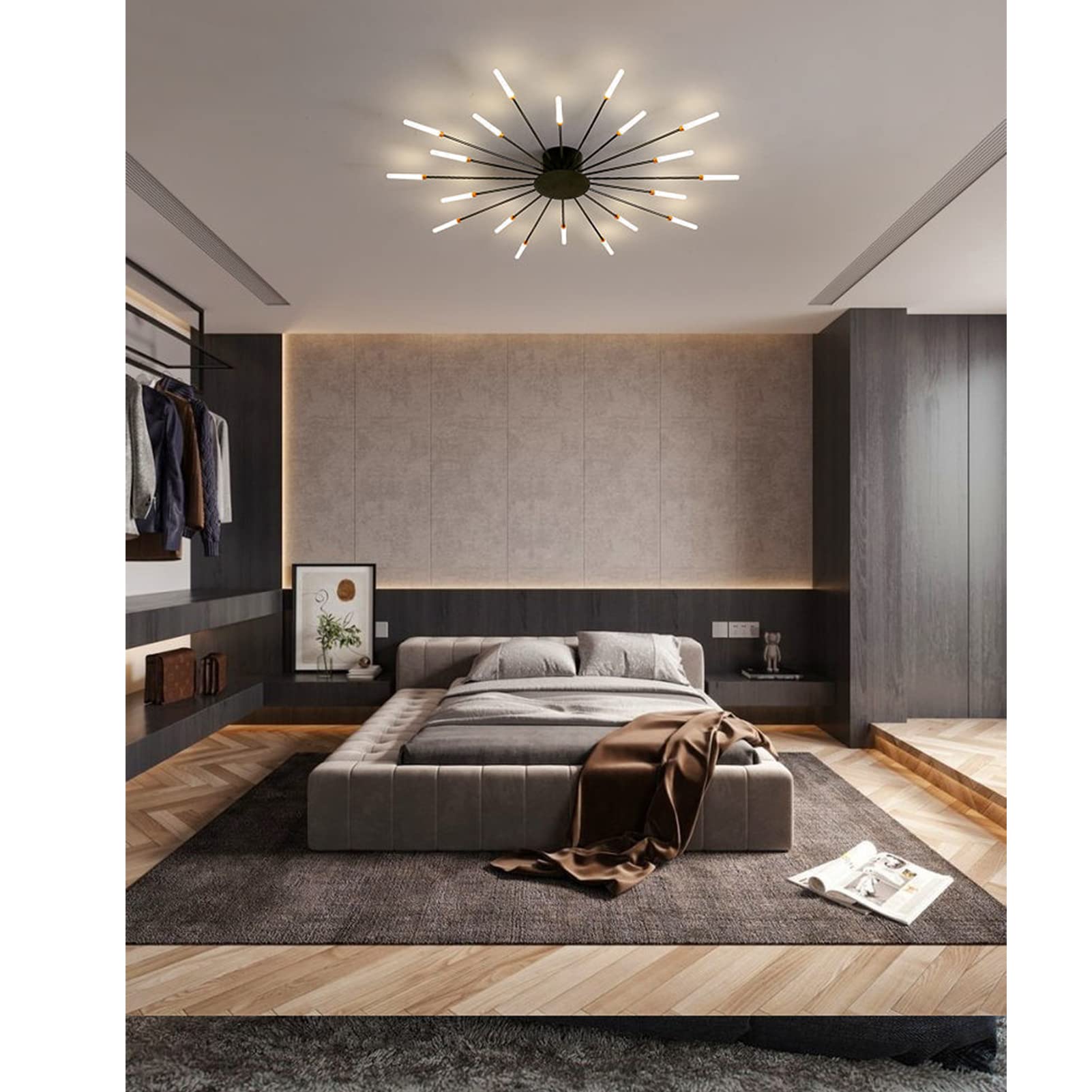 Lampa wisząca,Nowoczesne oświetlenie sufitowe LED, czarna lampa sufitowa do montażu podtynkowego akrylowy abażur żyrandol, żyrandole fajerwerków oświetlenie sufitowe, nowoczesne oświetlenie