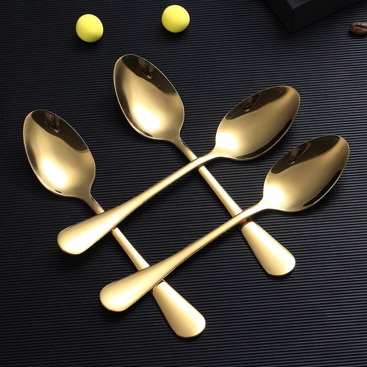Gold Dinner Spoon of 4, Berglander 7.5" Stainless Steel Titanium Plating Shiny Gold Soup Spoons Silverware, Golden Soup Spoon Table Spoons Set Sturdy Easy To Clean, Dishwasher Safe