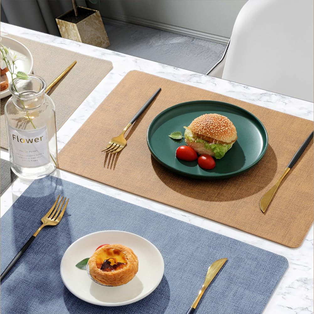 Tovagliette In Pelle Impermeabile Antiolio|Stile Nordico Decor Per La Scrivania Tappetino Da Tè Per Caffè|Tovagliette Rettangolari Per Cucina|43x30Cm(16,9x11,8 Pollici),Blu,8 Pezzi