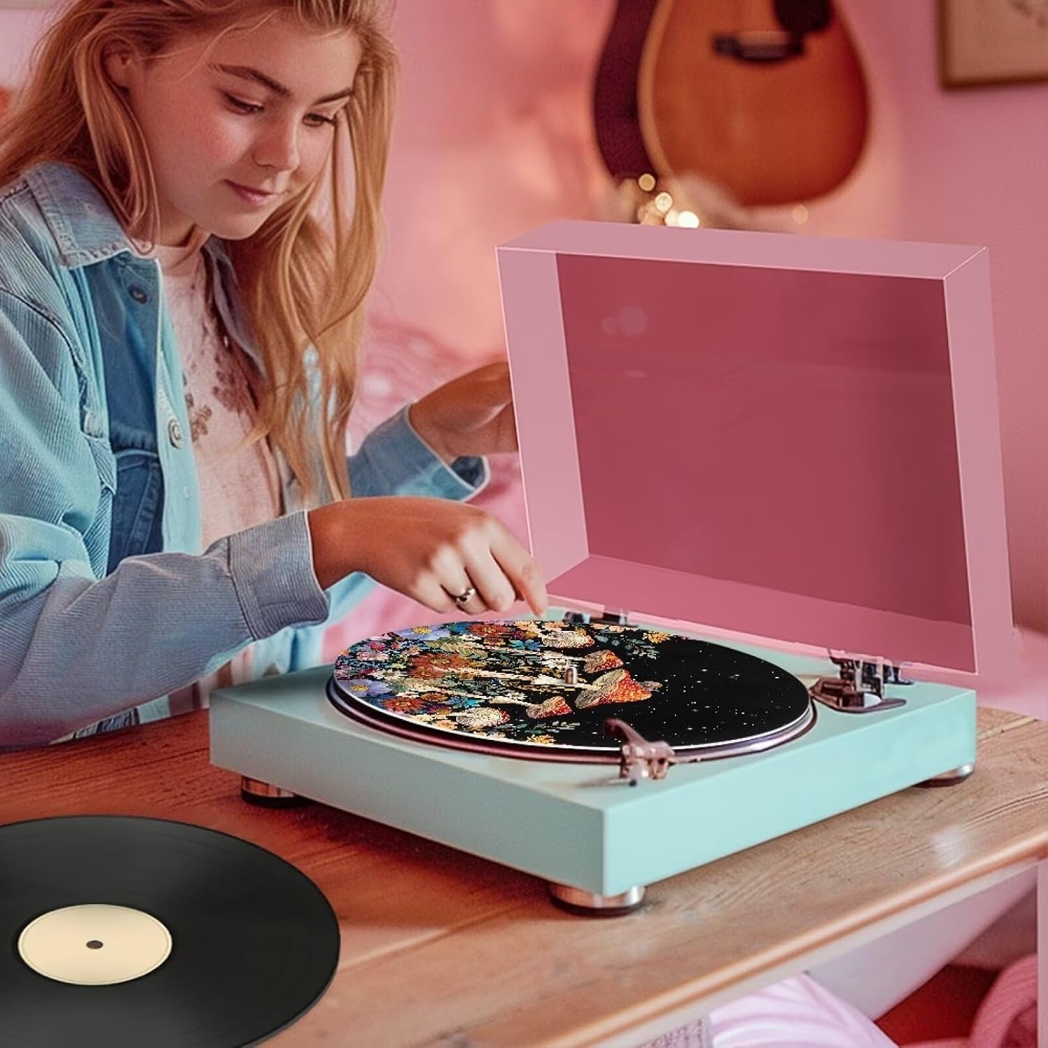GLENLCWE Mushroom Flower Vinyl Record Mat Silicone Design Record Platter Slipmat Turntable Slipmat Players, Vinyl Accessories Fits All 12" Platter image 5